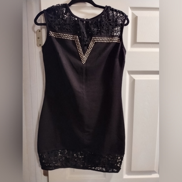 NWOT White Mark Black Lace Yoke Mini Dress with Studded Detail - Picture 1 of 6